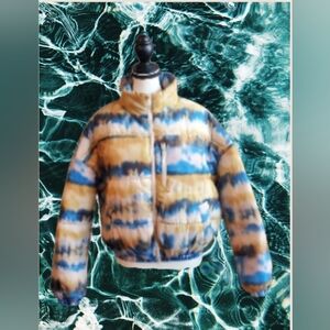 BP Nordstrom NWT Blue and Tan Tie-Dye Puffer Jacket